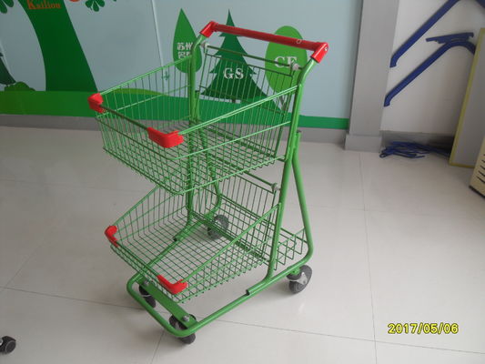 중국 2개의 바구니 식료품류 쇼핑 트롤리 철사 쇼핑 카트 656x521x1012mm 공장