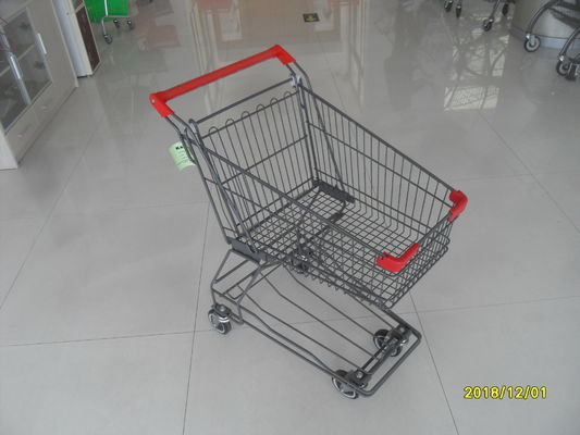 중국 기본적인 격자 45L 및 빨간 손잡이 막대기를 가진 슈퍼마켓 4 바퀴 쇼핑 카트 공장
