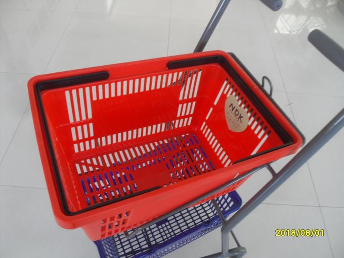 4 회전대를 가진 빨강/파란 슈퍼마켓 쇼핑 트롤리 3 인치 PVC 피마자