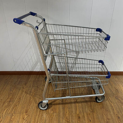 주문 American Style Two Layers Metal Supermarket Shopping Cart Trolley with 4 Universal Wheels 온라인 제조