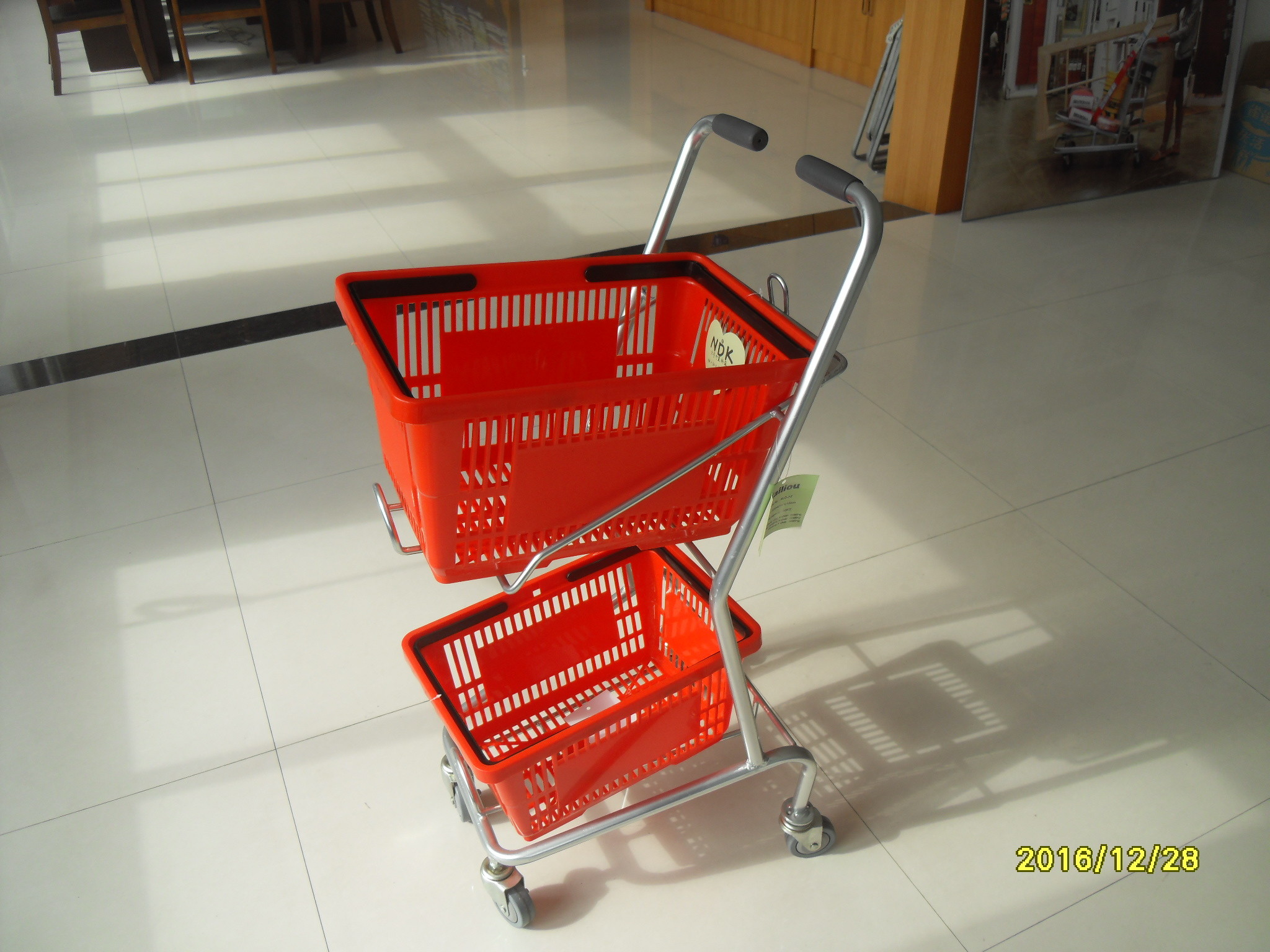 Small Shop Use Shopping Basket Trolley With 4 Swivel 3 Inch PVC Casters