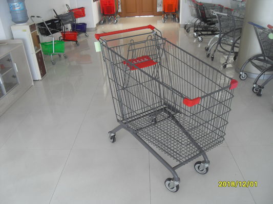중국 빨간 플라스틱 부속을 가진 아연에 의하여 도금되는 명확한 분말 코팅 슈퍼마켓 쇼핑 카트 공장